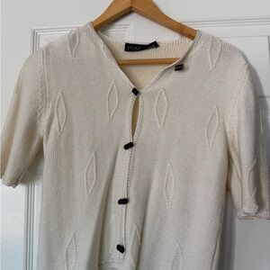 Ivory Knit Cardigan with Black Buttons
